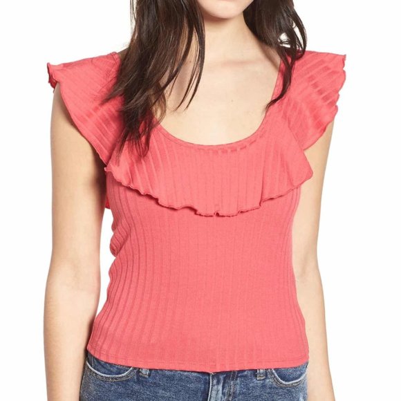 BP Teal Lettuce Ruffle Hem Scoop Neck Rib Tank Top - Picture 7 of 7